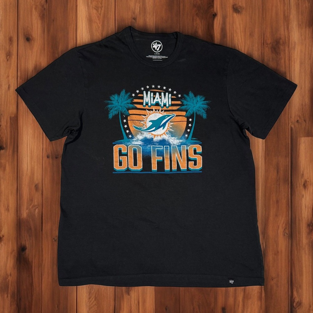 Miami Dolphins 47 Brand Black T-Shirt NFL Football‎ Graphic Tee Mens